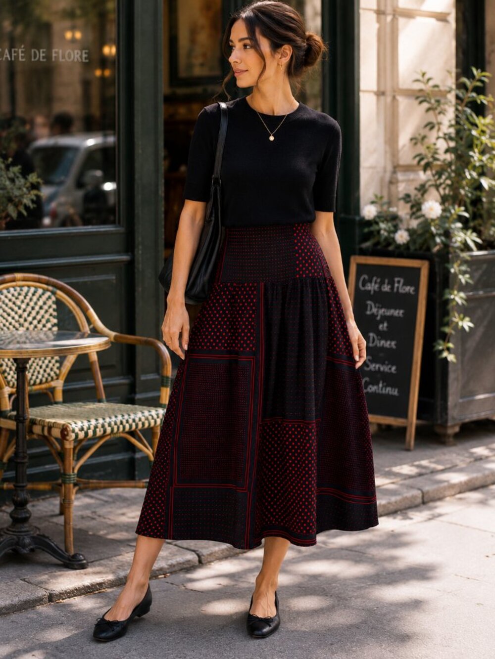 Maeve by Anthropologie Colette Skirt Black & Red Polka Dot Patchwork Size 6 - Picture 1 of 13